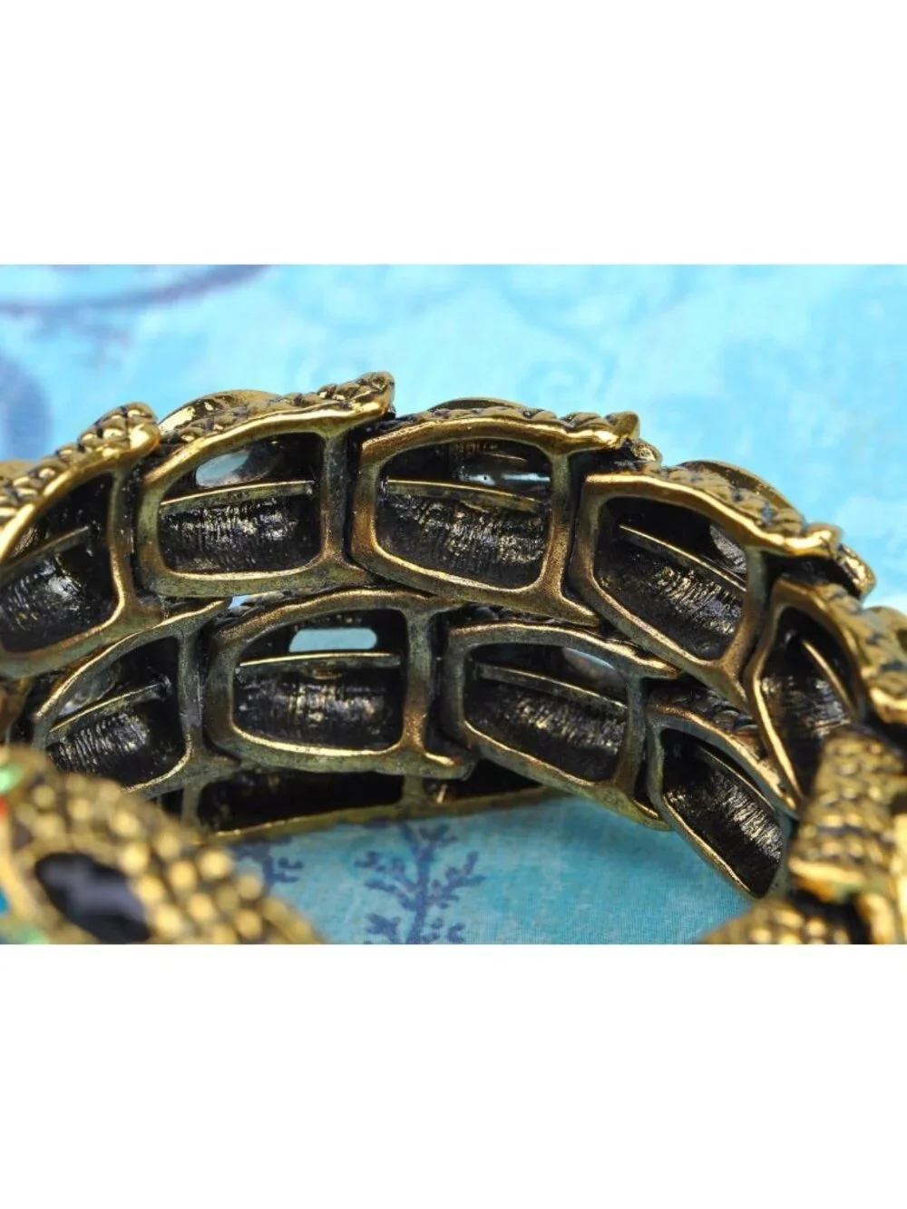 Egyptian-Inspired Rhinestone Snake Stretch Cuff Bangle Bracelet - Unique Jewelry